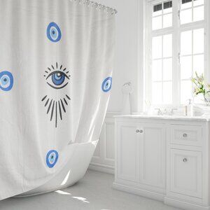 ICONIUM evil eye printed, Turkish cotton muslin fabric , boho shower curtain for